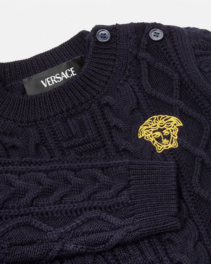 Knitwear and Sweatshirts Kids Versace Medusa Baby CableKnit Sweater Blue