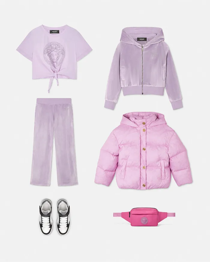 Knitwear and Sweatshirts Kids Versace Velvet Zip Hoodie Lilac