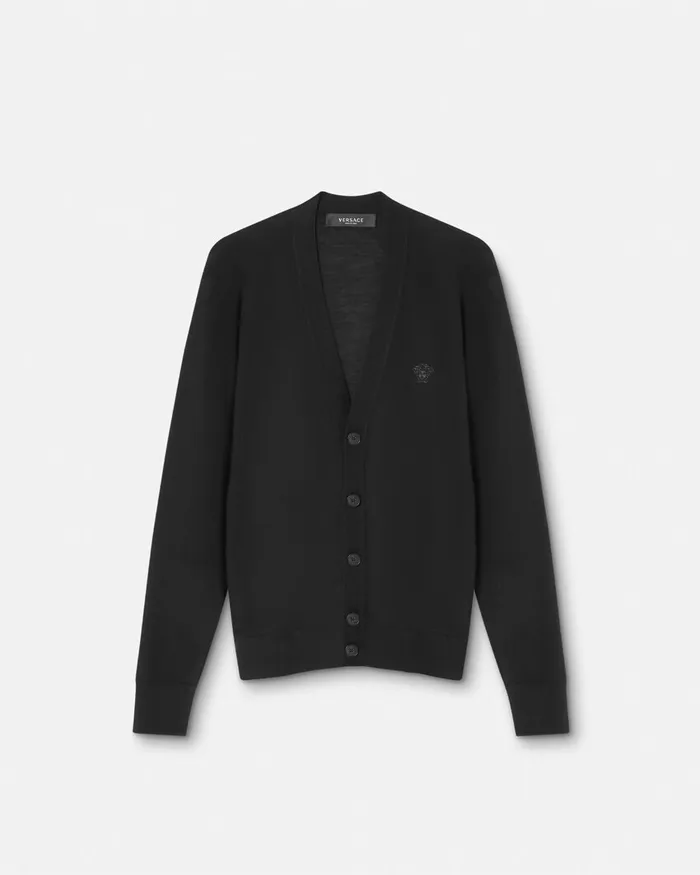 Knitwear Men Versace Embroidered WoolBlend Cardigan Black