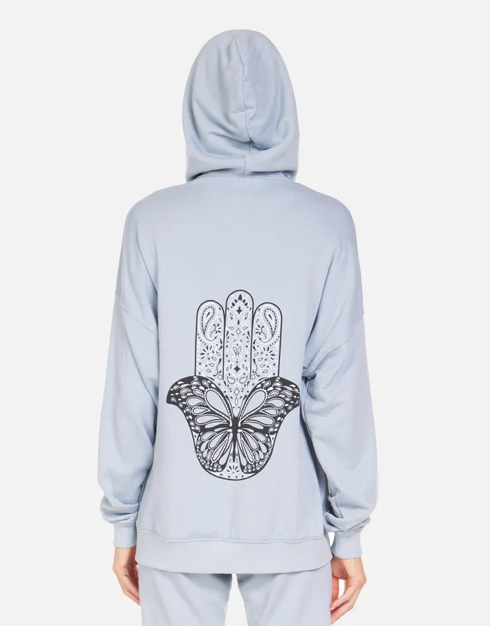 Koa Butterfly Hamsa Dusty Blue Women039s Lauren Moshi Hoodies
