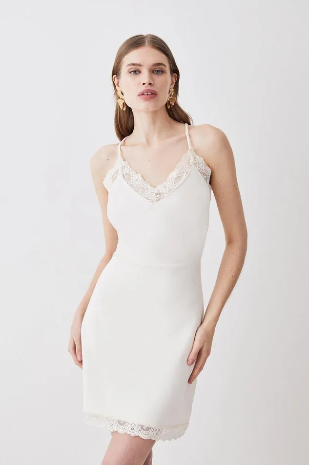 Lace Detail Jersey Mini Dress Natural Women Karen Millen Dresses