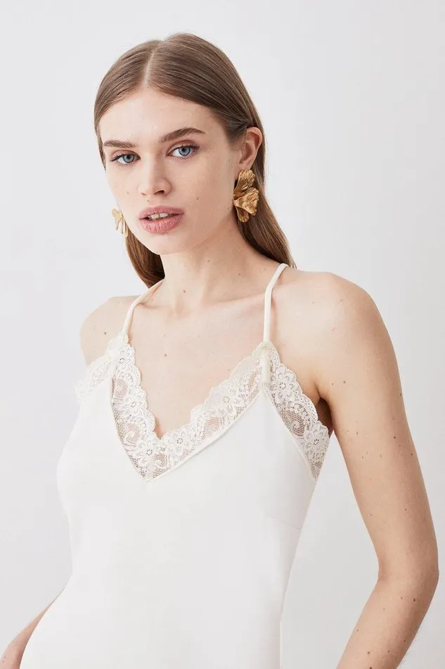 Lace Detail Jersey Mini Dress Natural Women Karen Millen Dresses