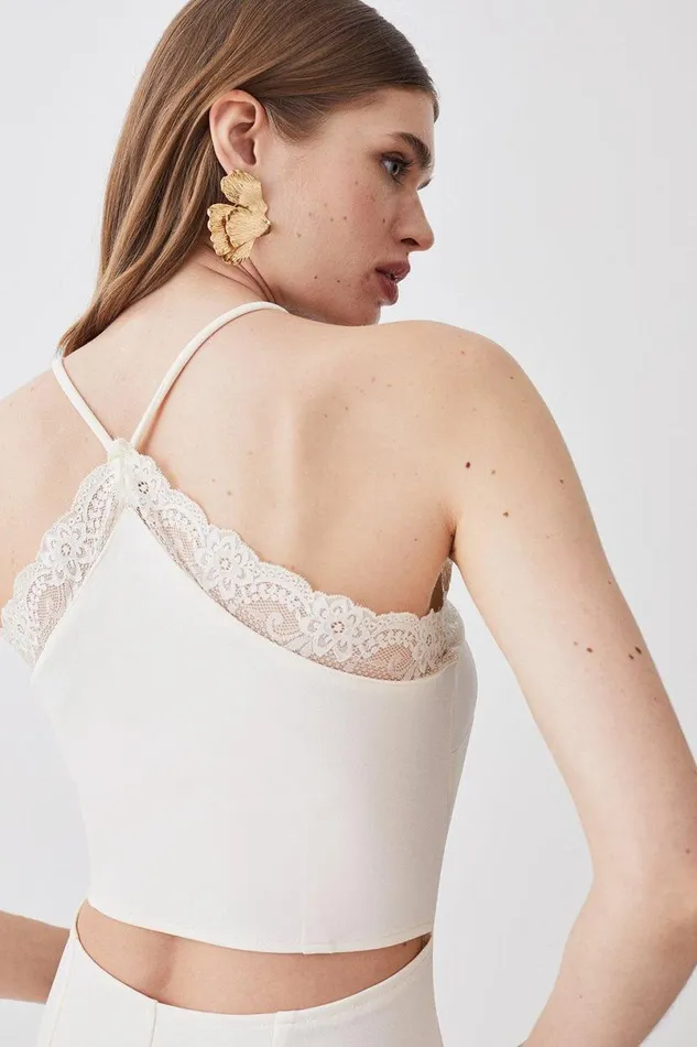 Lace Detail Jersey Mini Dress Natural Women Karen Millen Dresses