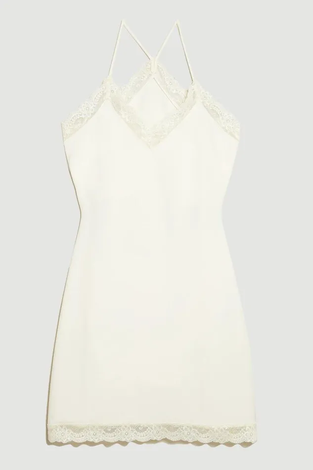 Lace Detail Jersey Mini Dress Natural Women Karen Millen Dresses