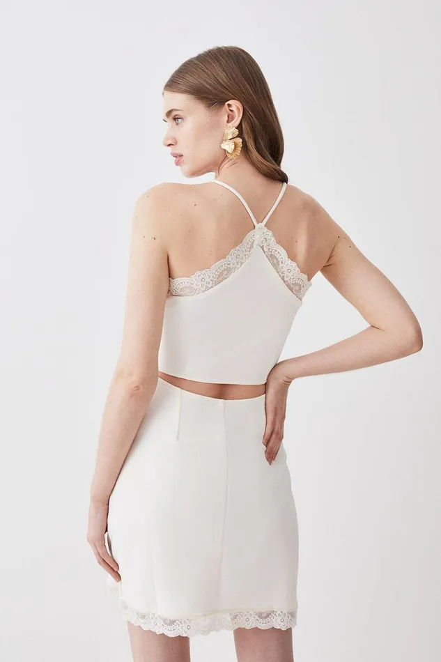 Lace Detail Jersey Mini Dress Natural Women Karen Millen Dresses