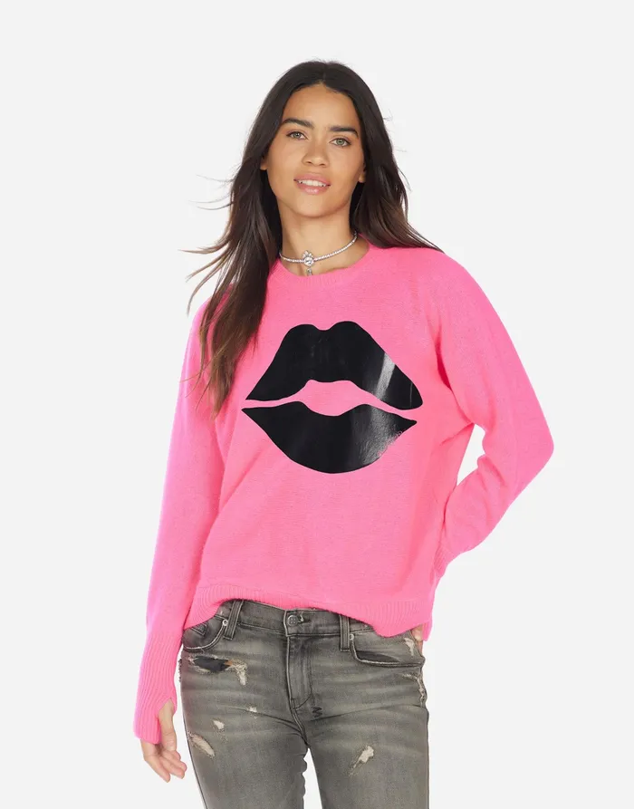 Ladona X Black Foil Lip Neon Pink Women039s Lauren Moshi Sweaters and Knits