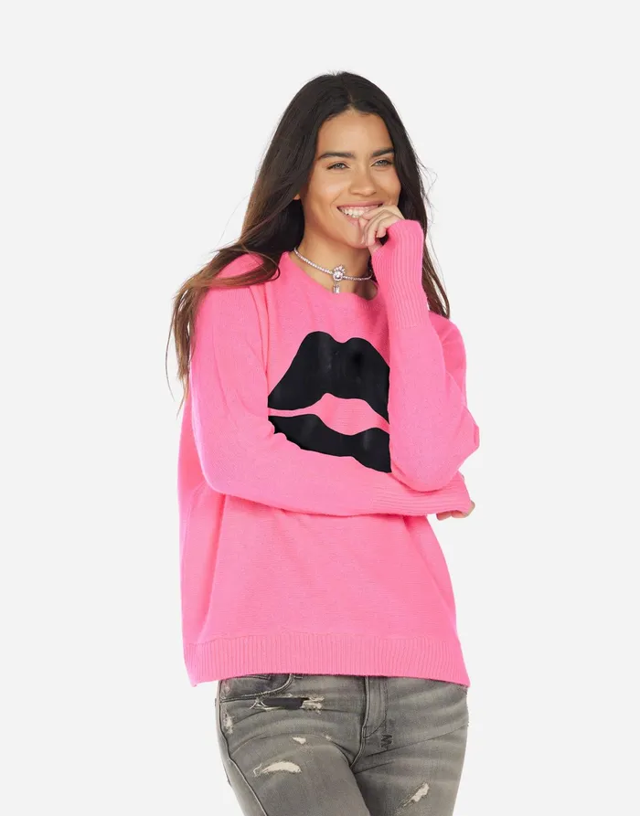 Ladona X Black Foil Lip Neon Pink Women039s Lauren Moshi Sweaters and Knits