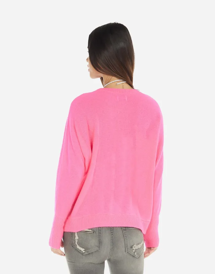 Ladona X Black Foil Lip Neon Pink Women039s Lauren Moshi Sweaters and Knits