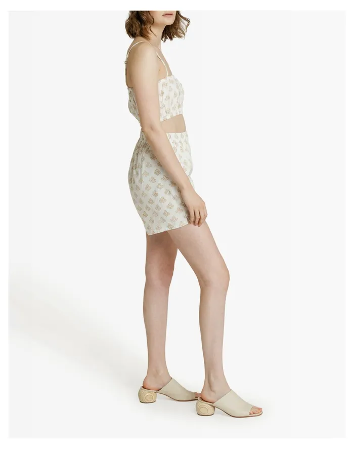 LAUDE The Label Elastic Bandeau Ivory Block Print Multi Pattern Women Madewell Tops and Shirts