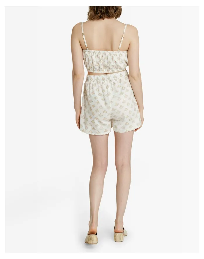 LAUDE The Label Elastic Bandeau Ivory Block Print Multi Pattern Women Madewell Tops and Shirts