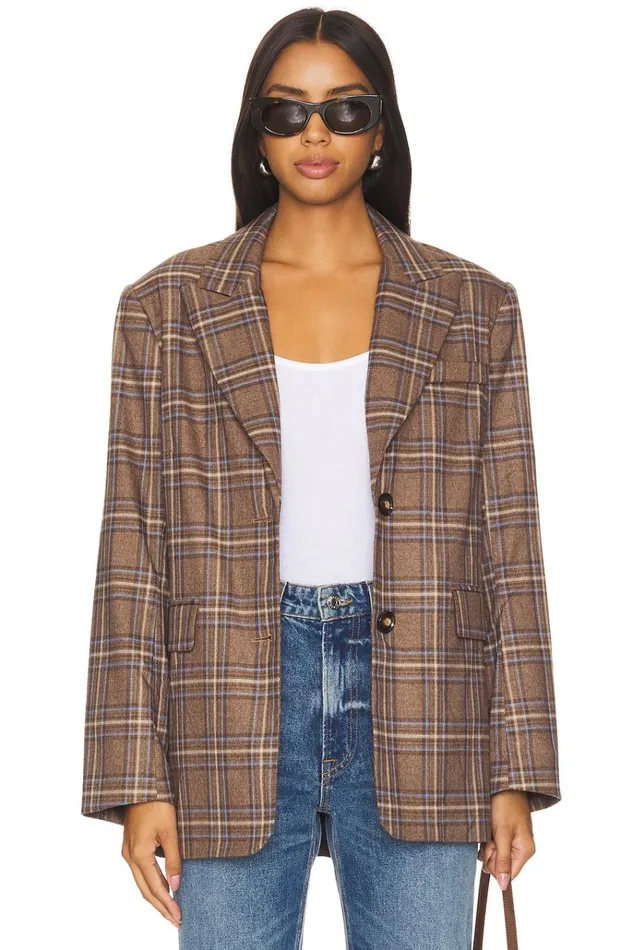 Leah Blazer Brown Plaid Multi Women Lovers Friends Jackets and Coats