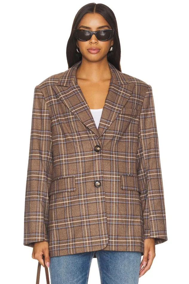 Leah Blazer Brown Plaid Multi Women Lovers Friends Jackets and Coats Leah Blazer Brown Plaid Multi Women Lovers Friends Jackets and Coats