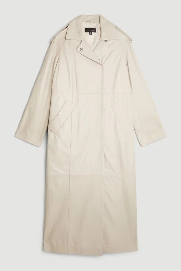 Leather Minimal Clean Midi Coat Oatmeal Women Karen Millen Coats and Jackets