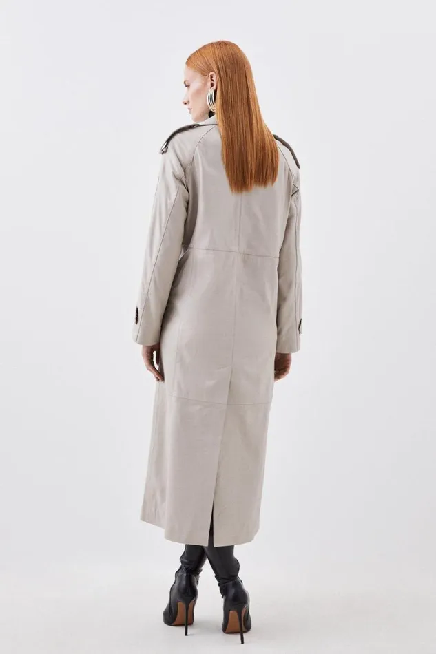 Leather Minimal Clean Midi Coat Oatmeal Women Karen Millen Coats and Jackets