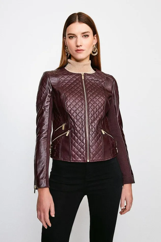 Leather Quilted Biker Jacket Fig Women Karen Millen Coats and Jackets