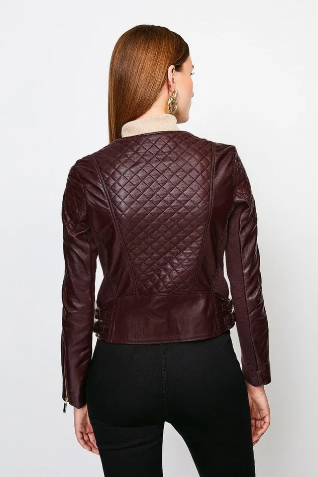 Leather Quilted Biker Jacket Fig Women Karen Millen Coats and Jackets