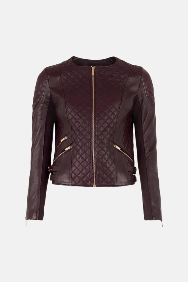 Leather Quilted Biker Jacket Fig Women Karen Millen Coats and Jackets