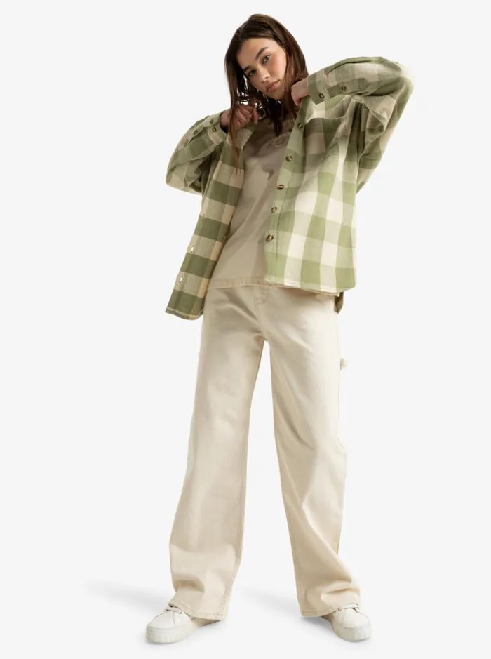 Lets Get Away 8211 Long Sleeves Shirt Oil Green Be Bold Plaid Women Roxy Shirts