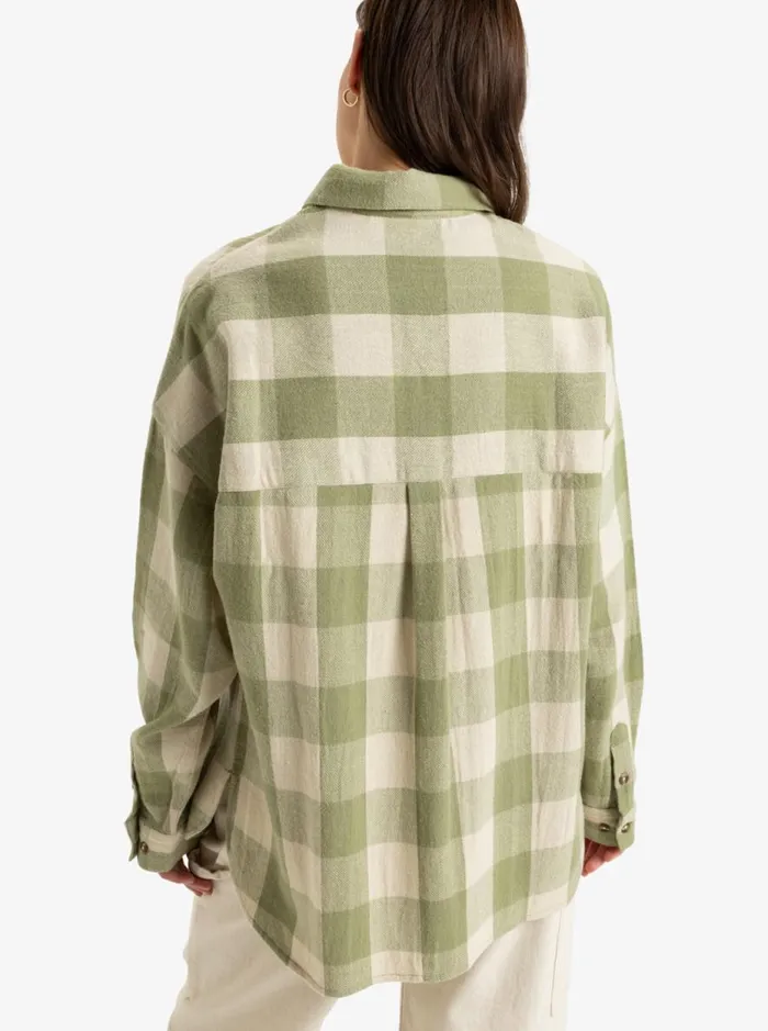 Lets Get Away 8211 Long Sleeves Shirt Oil Green Be Bold Plaid Women Roxy Shirts
