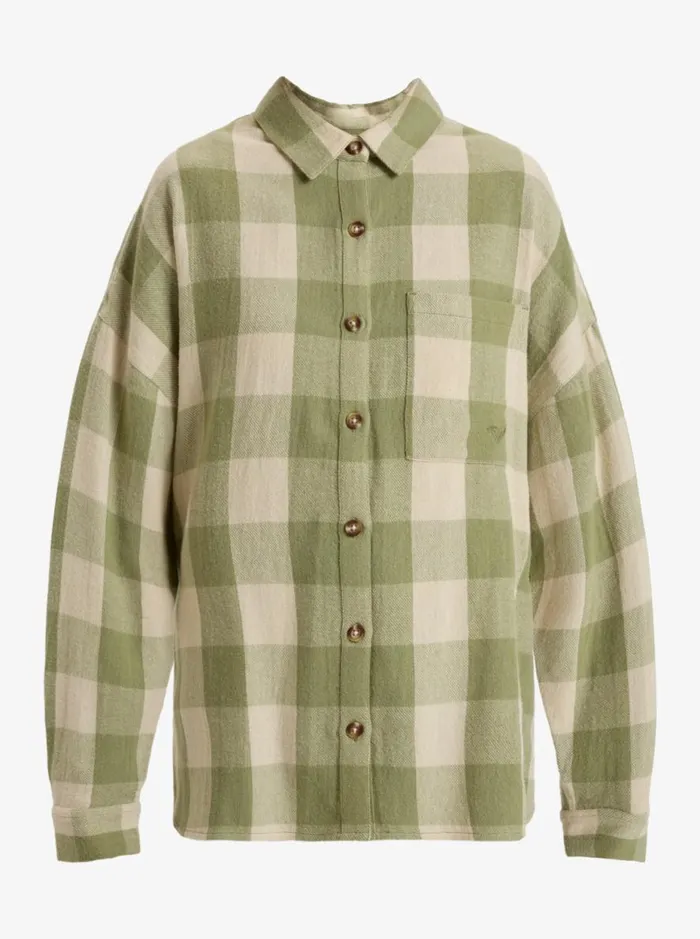 Lets Get Away 8211 Long Sleeves Shirt Oil Green Be Bold Plaid Women Roxy Shirts