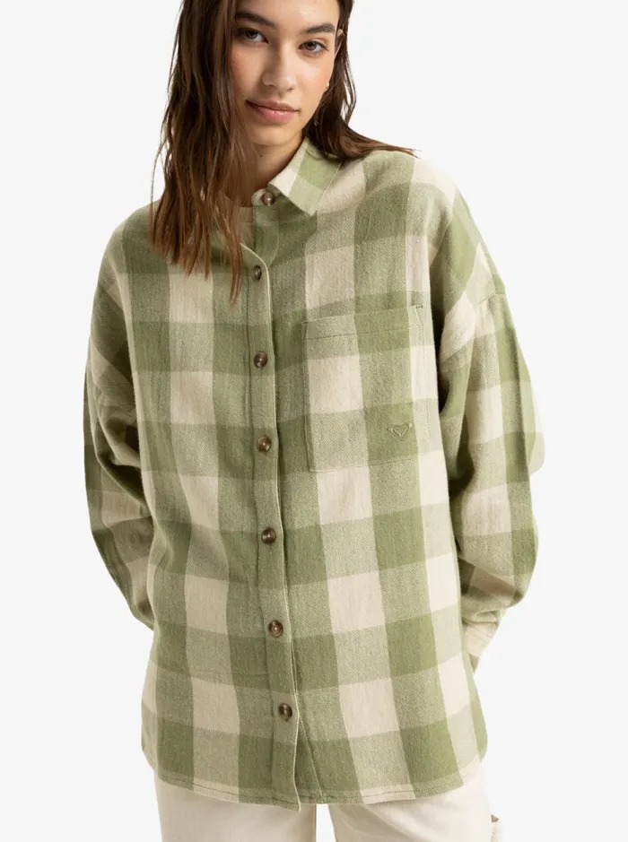Lets Get Away 8211 Long Sleeves Shirt Oil Green Be Bold Plaid Women Roxy Shirts