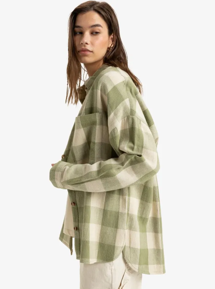 Lets Get Away 8211 Long Sleeves Shirt Oil Green Be Bold Plaid Women Roxy Shirts
