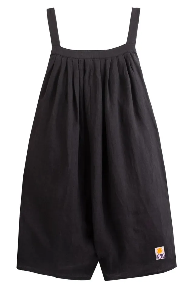 LF Markey Dungarees Women Basic Linen Romper Black