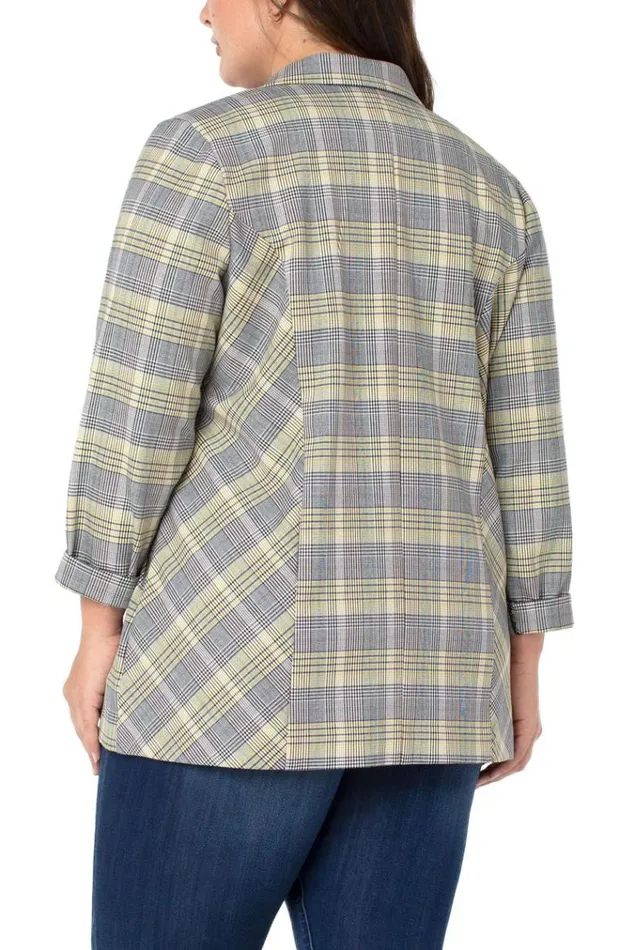 Lifestyle Women Liverpool Los Angeles Boyfriend Blazer With Princess Dart Pattern Knit Yellow Black White Glen Plaid