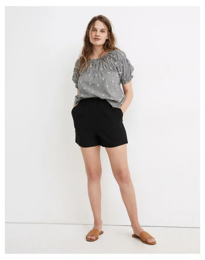 Linen Blend Easy Pull On Shorts Almost Black Women Madewell Shorts