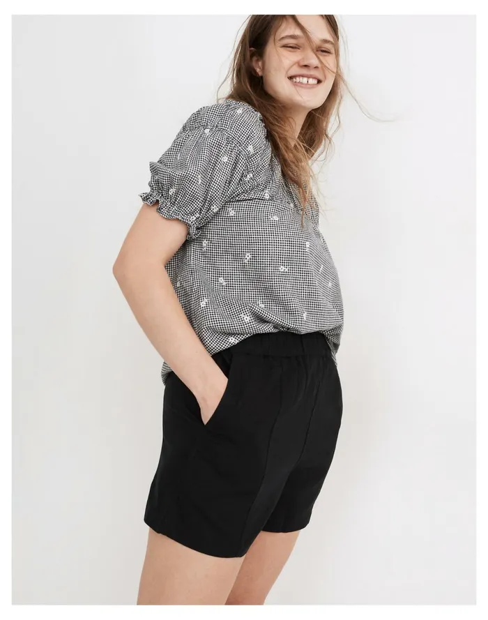 Linen Blend Easy Pull On Shorts Almost Black Women Madewell Shorts Linen Blend Easy Pull On Shorts Almost Black Women Madewell Shorts