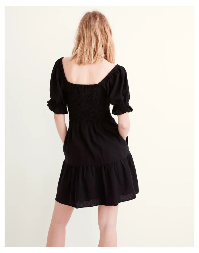 Linen Blend Lucie Smocked Mini Dress True Black Women Madewell Dresses Linen Blend Lucie Smocked Mini Dress True Black Women Madewell Dresses