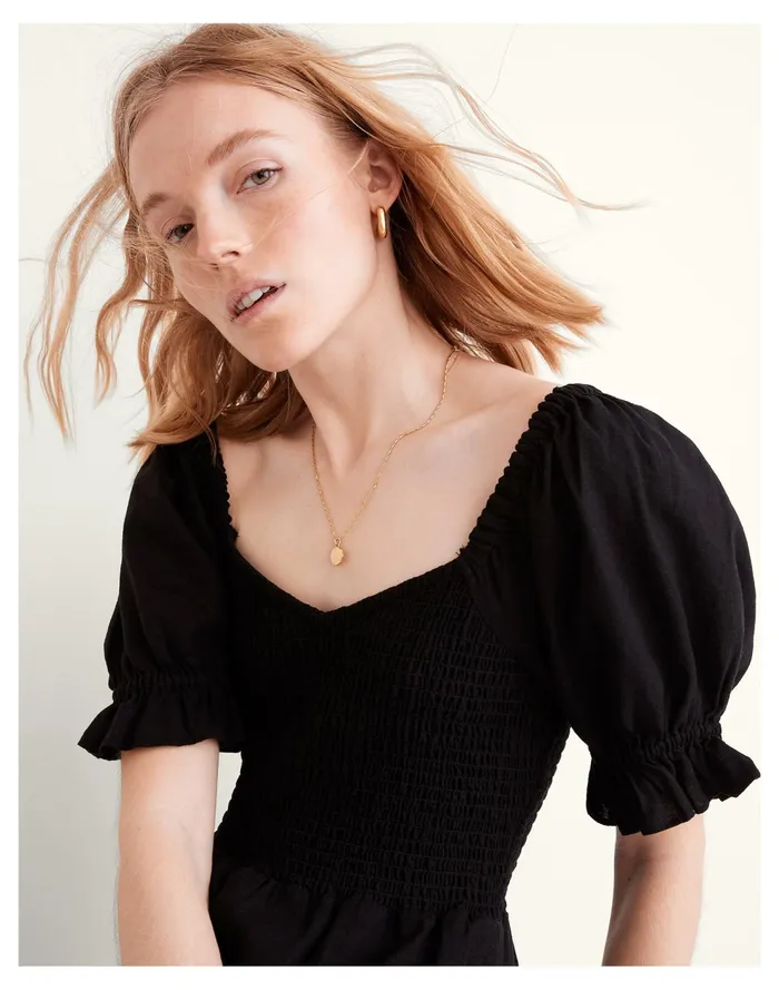 Linen Blend Lucie Smocked Mini Dress True Black Women Madewell Dresses Linen Blend Lucie Smocked Mini Dress True Black Women Madewell Dresses