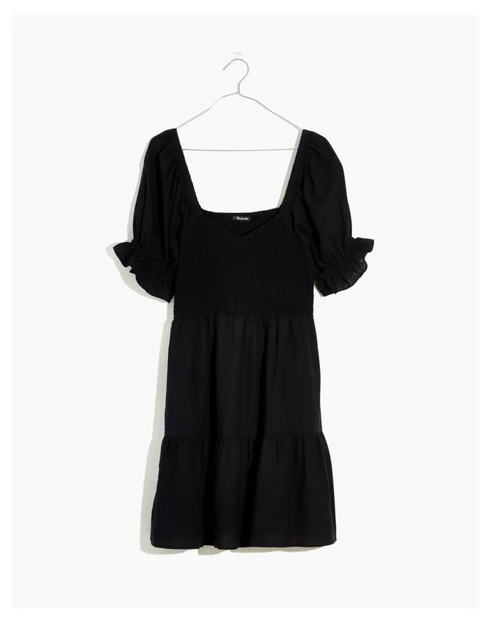 Linen Blend Lucie Smocked Mini Dress True Black Women Madewell Dresses Linen Blend Lucie Smocked Mini Dress True Black Women Madewell Dresses