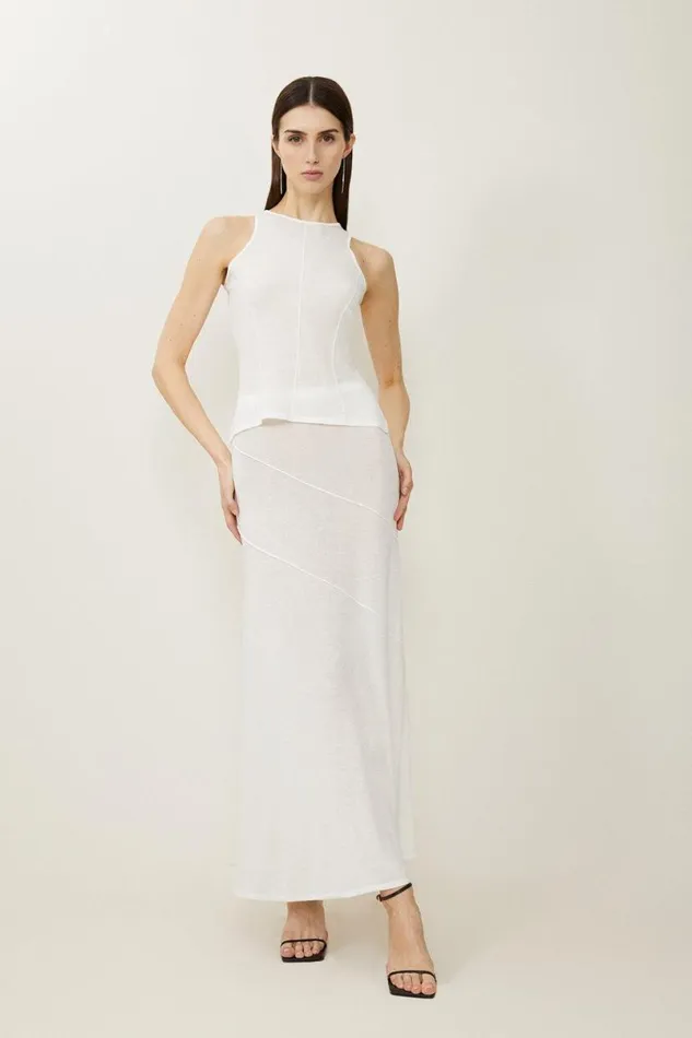 Linen Blend Racer Knit Top White Women Karen Millen Tops