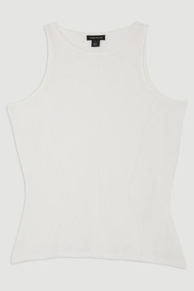 Linen Blend Racer Knit Top White Women Karen Millen Tops