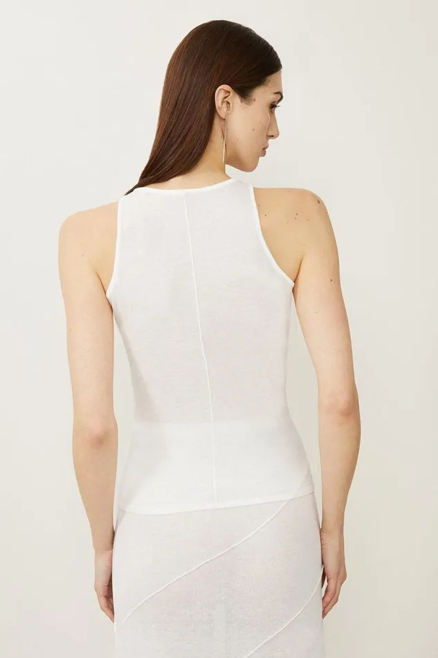 Linen Blend Racer Knit Top White Women Karen Millen Tops