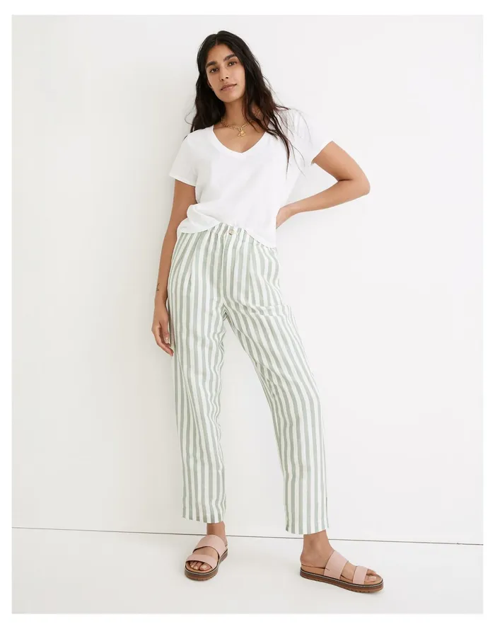 Linen Cotton Track Trousers In Stripe Versailles Green Women Madewell Pants