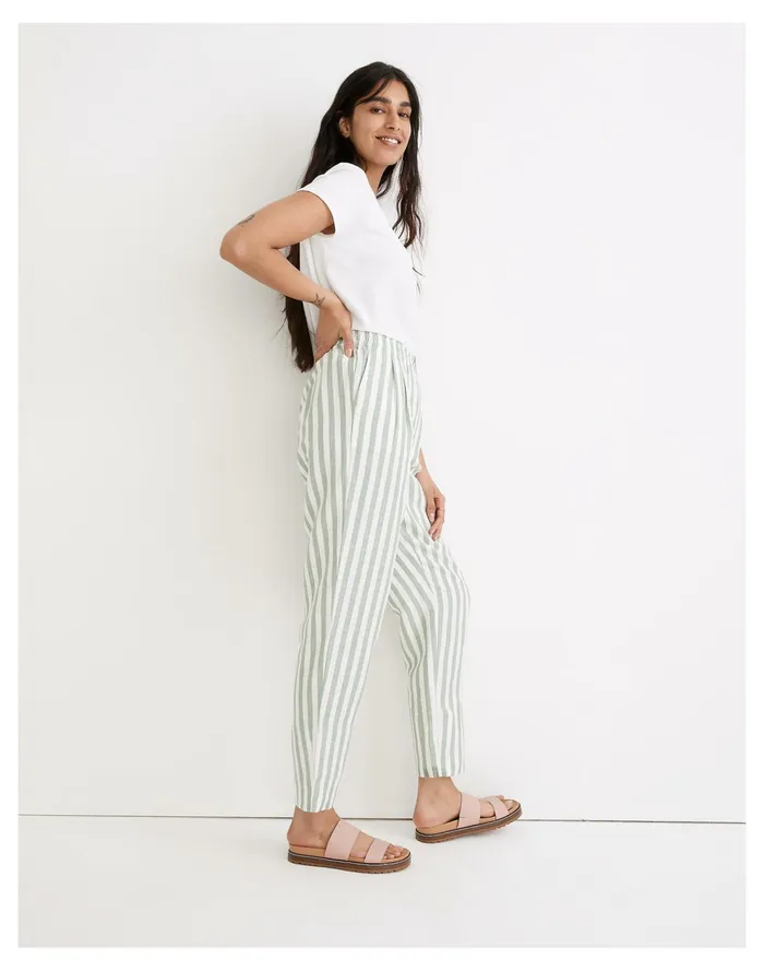 Linen Cotton Track Trousers In Stripe Versailles Green Women Madewell Pants Linen Cotton Track Trousers In Stripe Versailles Green Women Madewell Pants