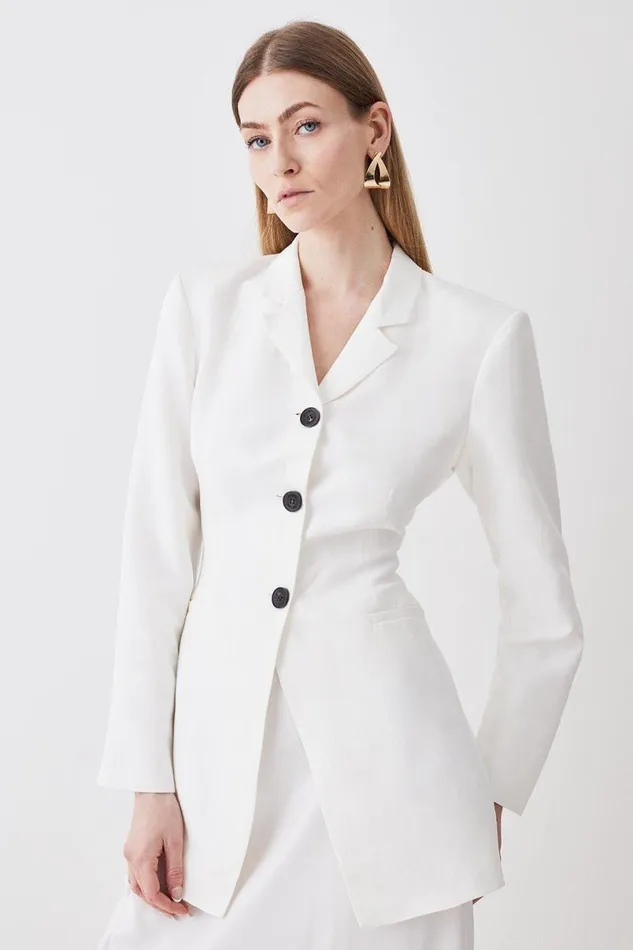 Linen High Break Tailored Blazer Ivory Women Karen Millen Coats and Jackets