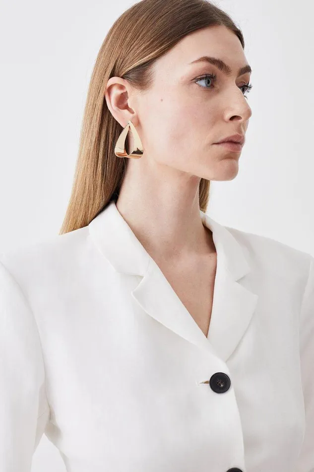Linen High Break Tailored Blazer Ivory Women Karen Millen Coats and Jackets