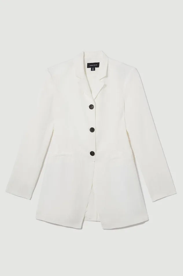 Linen High Break Tailored Blazer Ivory Women Karen Millen Coats and Jackets