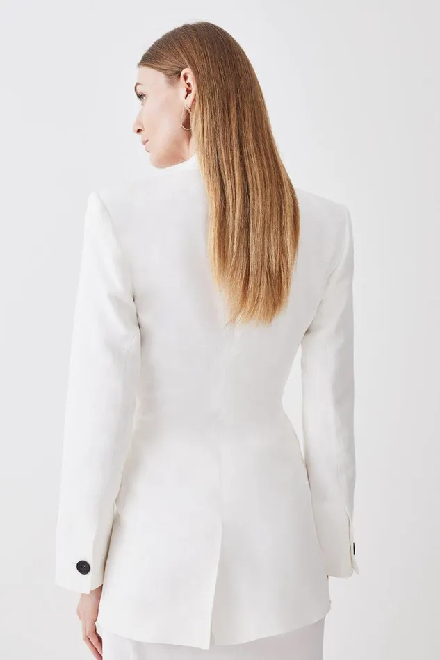 Linen High Break Tailored Blazer Ivory Women Karen Millen Coats and Jackets