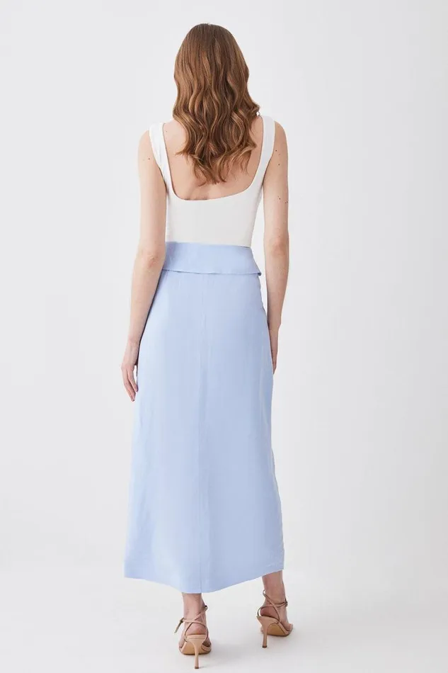 Linen Wrap Belted Midi Skirt Pale Blue Women Karen Millen Skirts