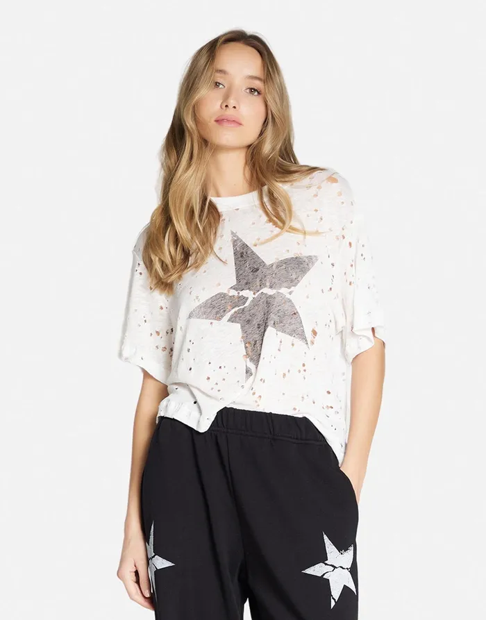 Linnea Cracked Star White Women039s Lauren Moshi Short Sleeve