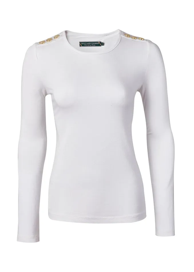 Long Sleeve Crew Neck Tee White Women Holland Cooper Tees Long Sleeve Crew Neck Tee White Women Holland Cooper Tees
