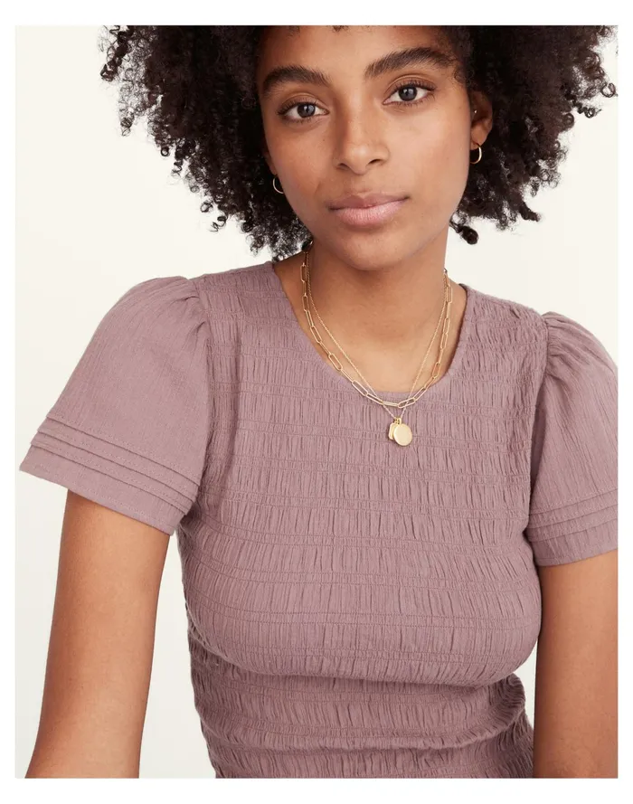 Lucie Flutter Sleeve Smocked Bodice Top Fig Women Madewell Tops and Shirts Lucie Flutter Sleeve Smocked Bodice Top Fig Women Madewell Tops and Shirts
