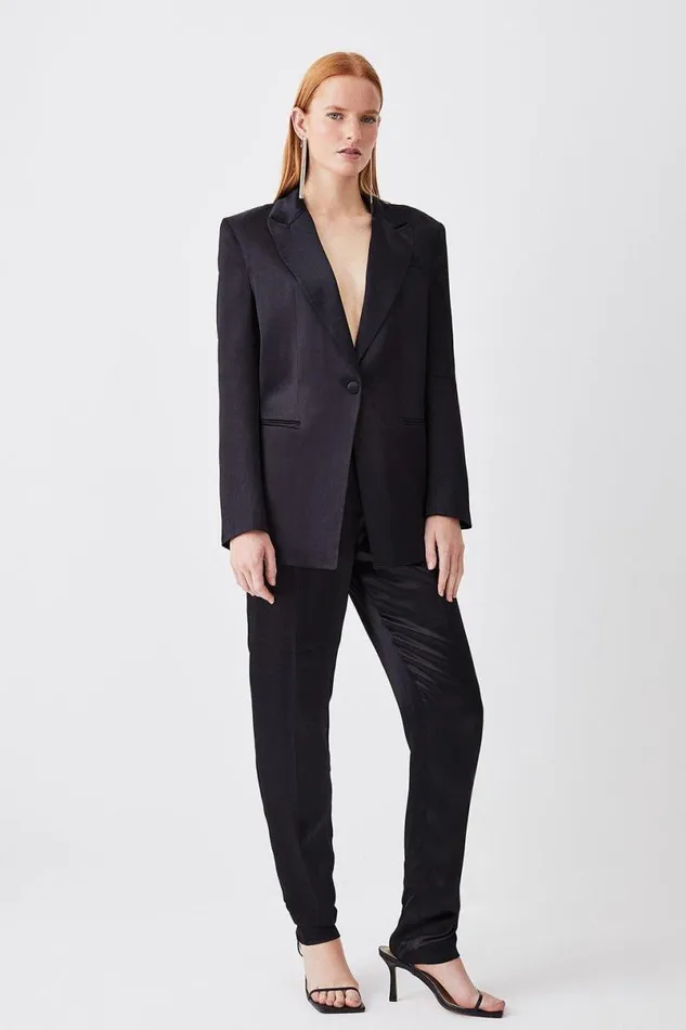 Luxe Satin Slim Leg Trousers Black Women Karen Millen Trousers