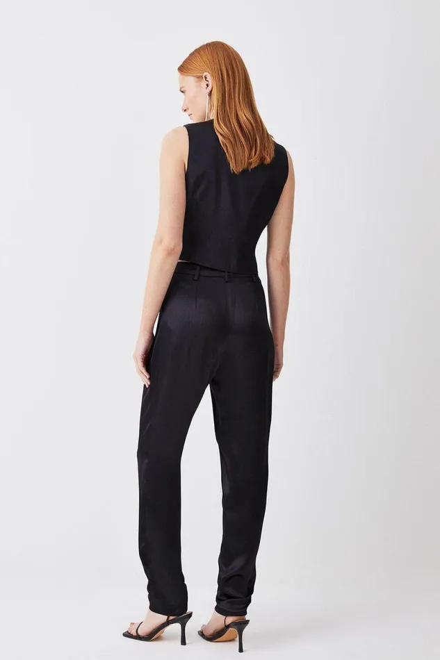 Luxe Satin Slim Leg Trousers Black Women Karen Millen Trousers