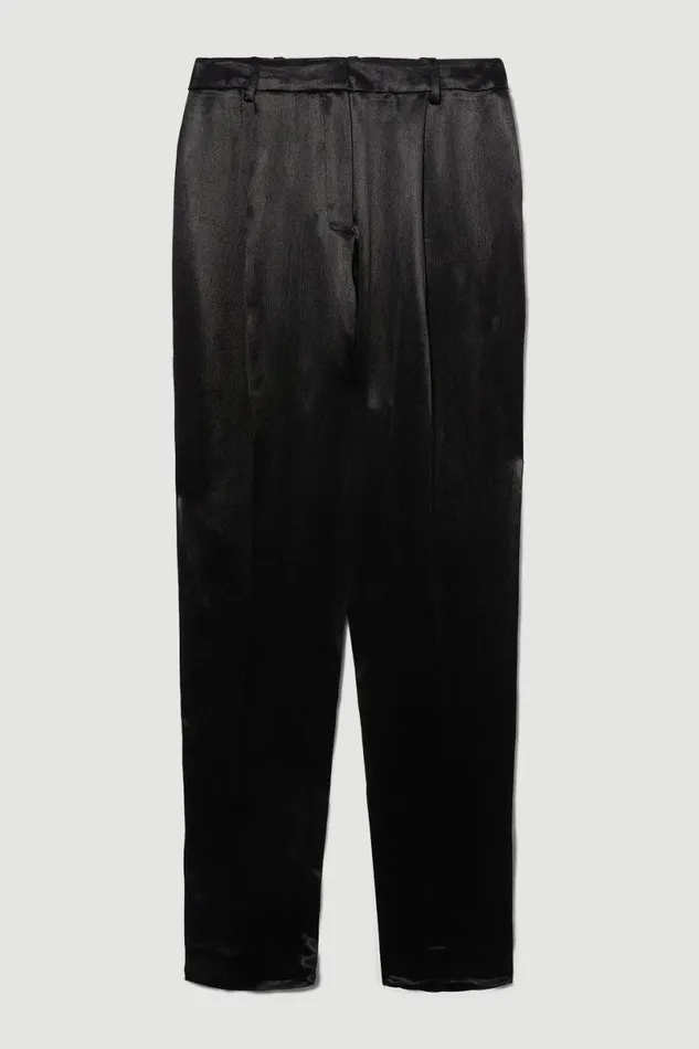 Luxe Satin Slim Leg Trousers Black Women Karen Millen Trousers