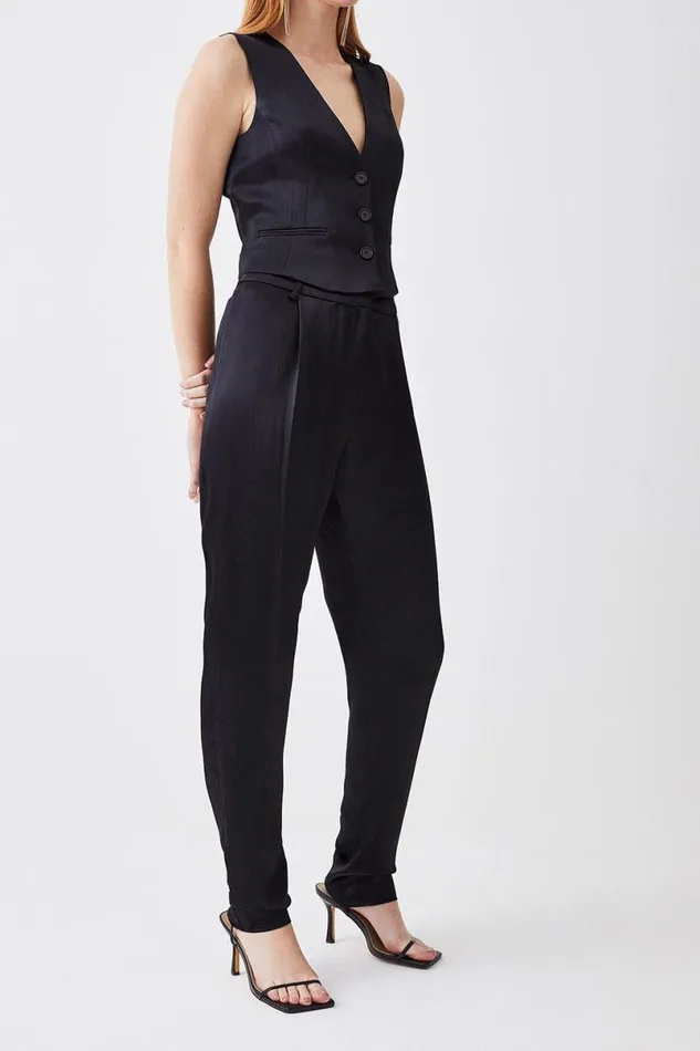 Luxe Satin Slim Leg Trousers Black Women Karen Millen Trousers